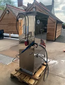 Rear view of the bespoke wheel wash system showing the triple chemical setup and hose configuration. Designed to deliver a structured 3-stage cleaning process, this system ensures effective contamination control for vehicles entering the site.